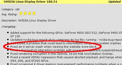 www.tin.it fa crashare X con i driver nvidia